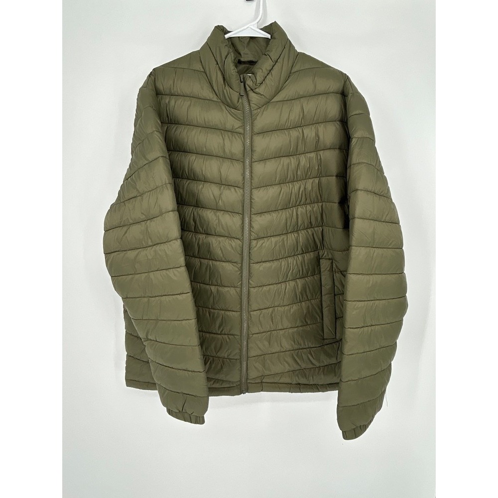 Selected Homme Mens XXL Olive Green Quilted Puffer Jacket Full Zip Gorpcore
